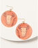 Image #1 - Shyanne Women's Round Bullhorn Cognac Leather Earrings, Rust Copper, hi-res