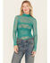 Image #1 - Free People Women's Under It All Ruched Mesh Bodysuit, Teal, hi-res