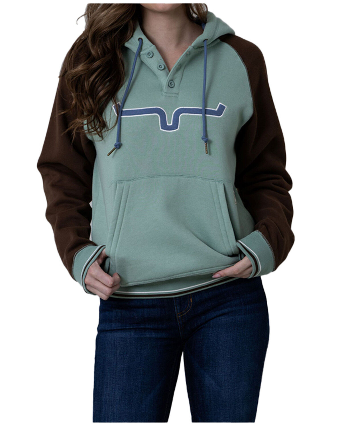 Image #1 - Kimes Ranch Women's Amigo Logo Hooded Pullover, Teal, hi-res