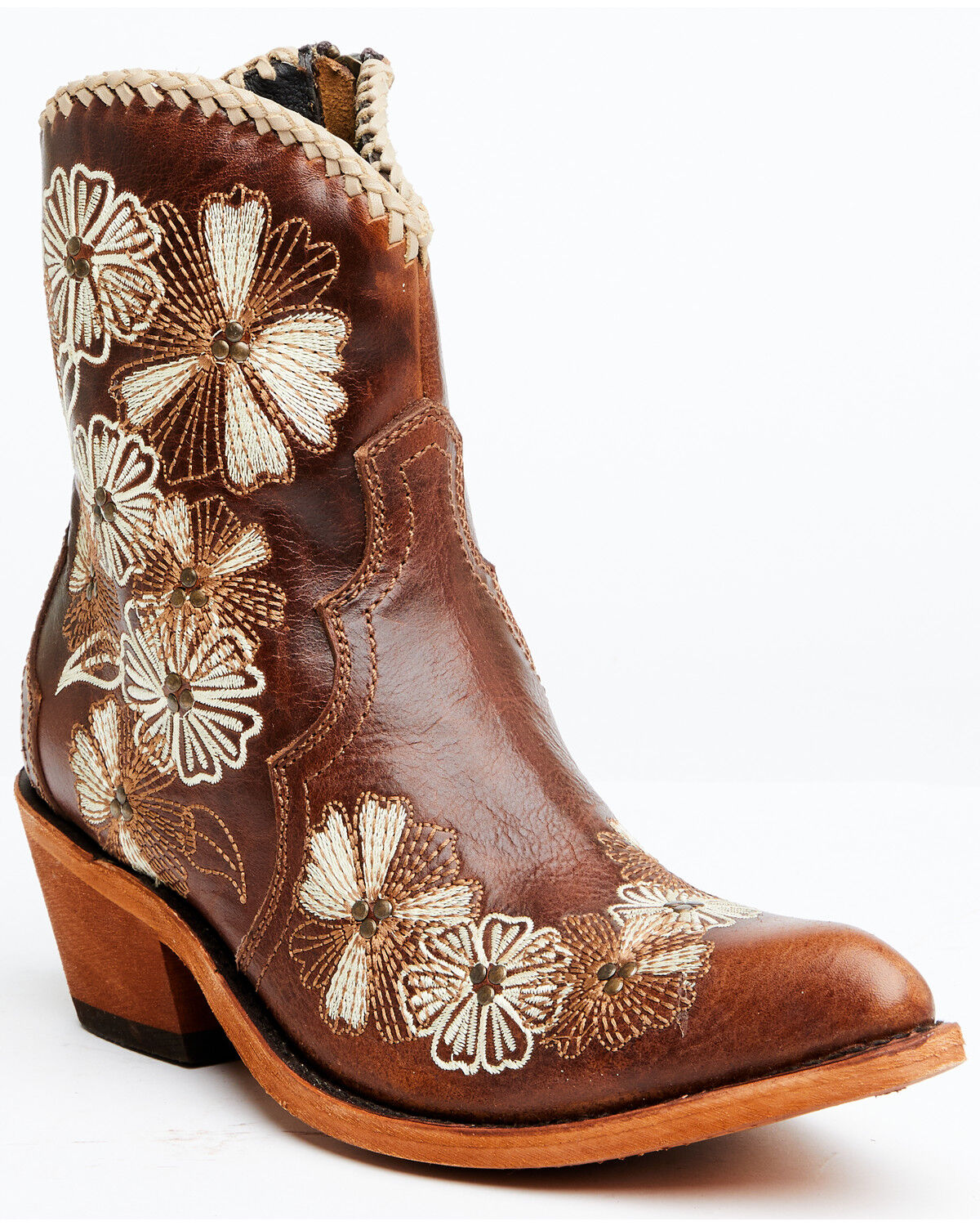 Image #1 - Liberty Black Women's Loren Floral Embroidered Western Fashion Booties - Round Toe, Brown, hi-res