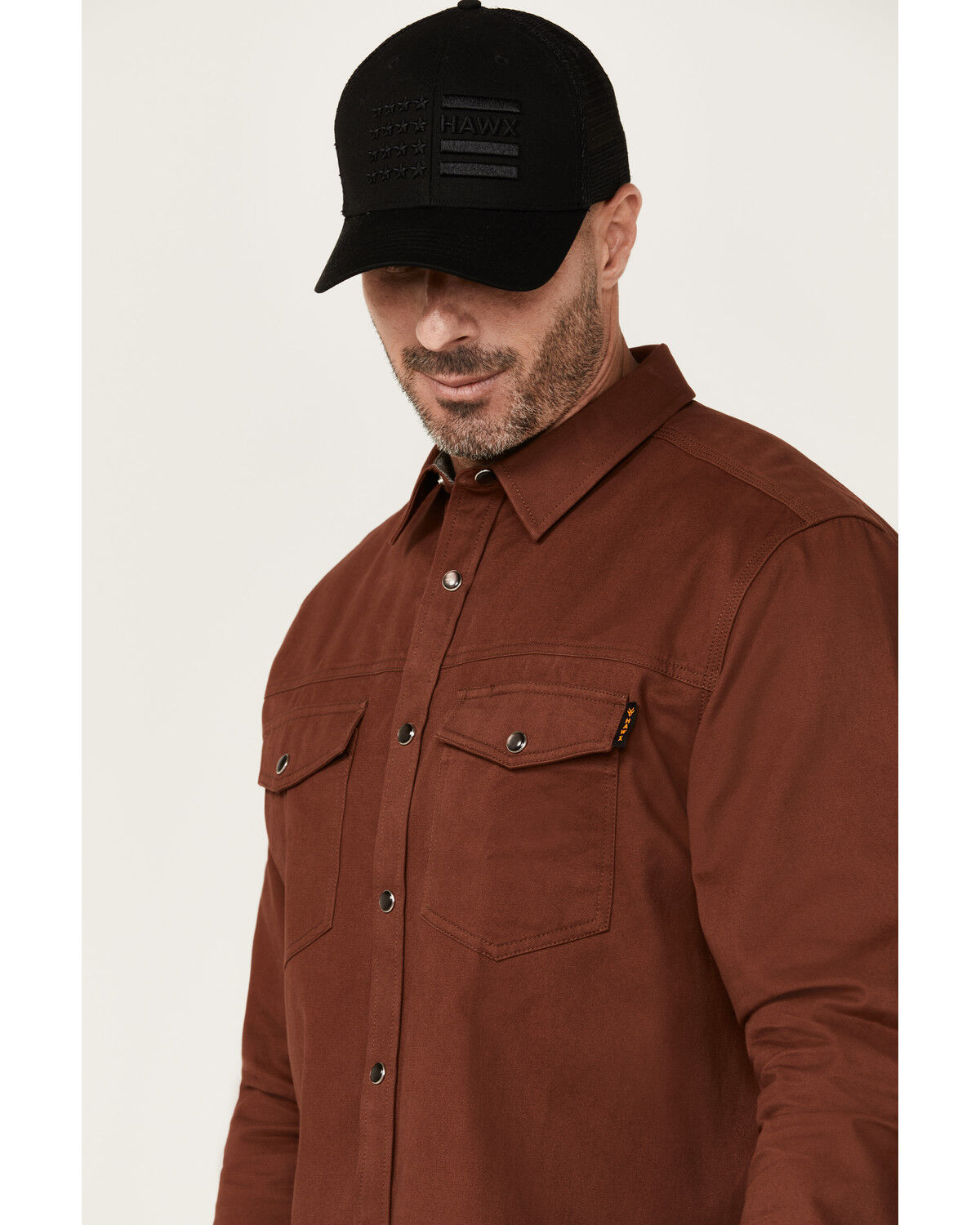 Image #2 - Hawx Men's All Out Solid Long Sleeve Pearl Snap Western Work Shirt, Mahogany, hi-res