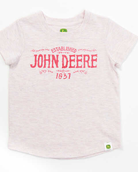 John Deere Youth Girls' Glitter Logo Tee, Pink, hi-res