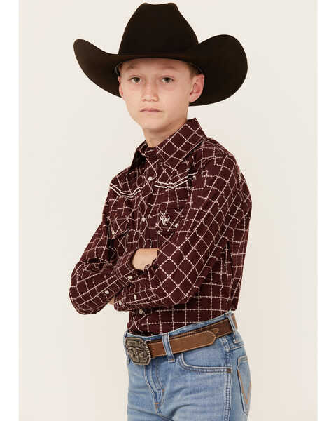 Image #2 - Cowboy Hardware Boys' Barbed Wire Long Sleeve Snap Western Shirt , Rust Copper, hi-res