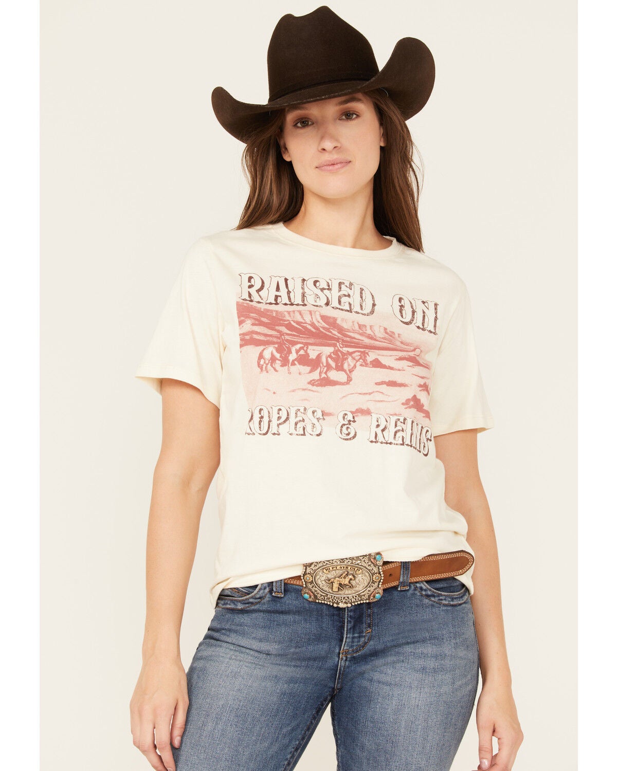 Shyanne Women's Raised On Ropes Short Sleeve Graphic Tee, Cream, hi-res