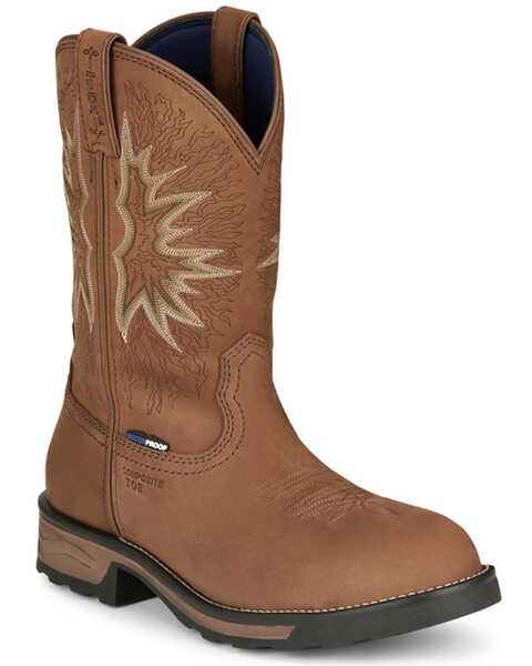 Tony Lama Men's Boom Saddle Cowhide Pull On Safety Western Work Boots - Round Toe , Tan, hi-res