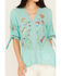 Image #3 - Johnny Was Women's  Floral Embroidered Short Sleeve Cosette Blouse , Turquoise, hi-res