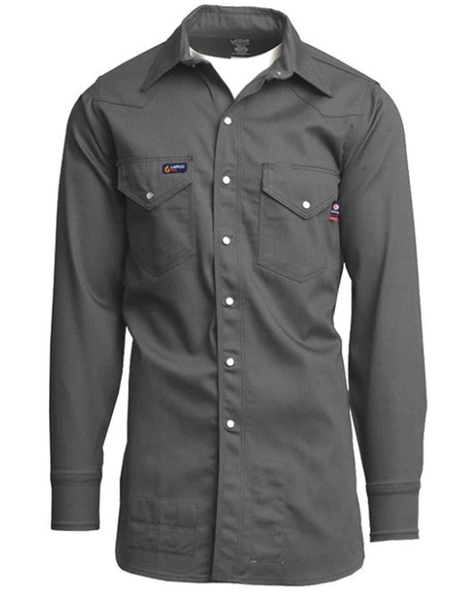 Image #1 - Lapco Men's FR Solid Long Sleeve Snap Western Work Shirt, Grey, hi-res