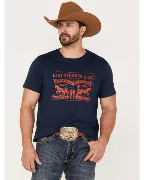 Image #1 - Levi's Men's Logo Patent Horse Graphic T-Shirt, Navy, hi-res