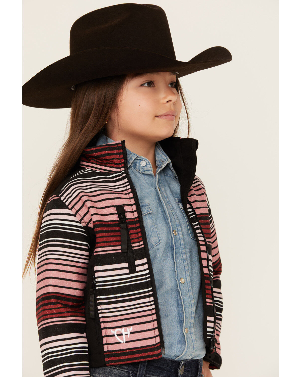 Image #2 - Cowgirl Hardware Girls' Desert Serape Striped Poly Shell Jacket, Pink, hi-res