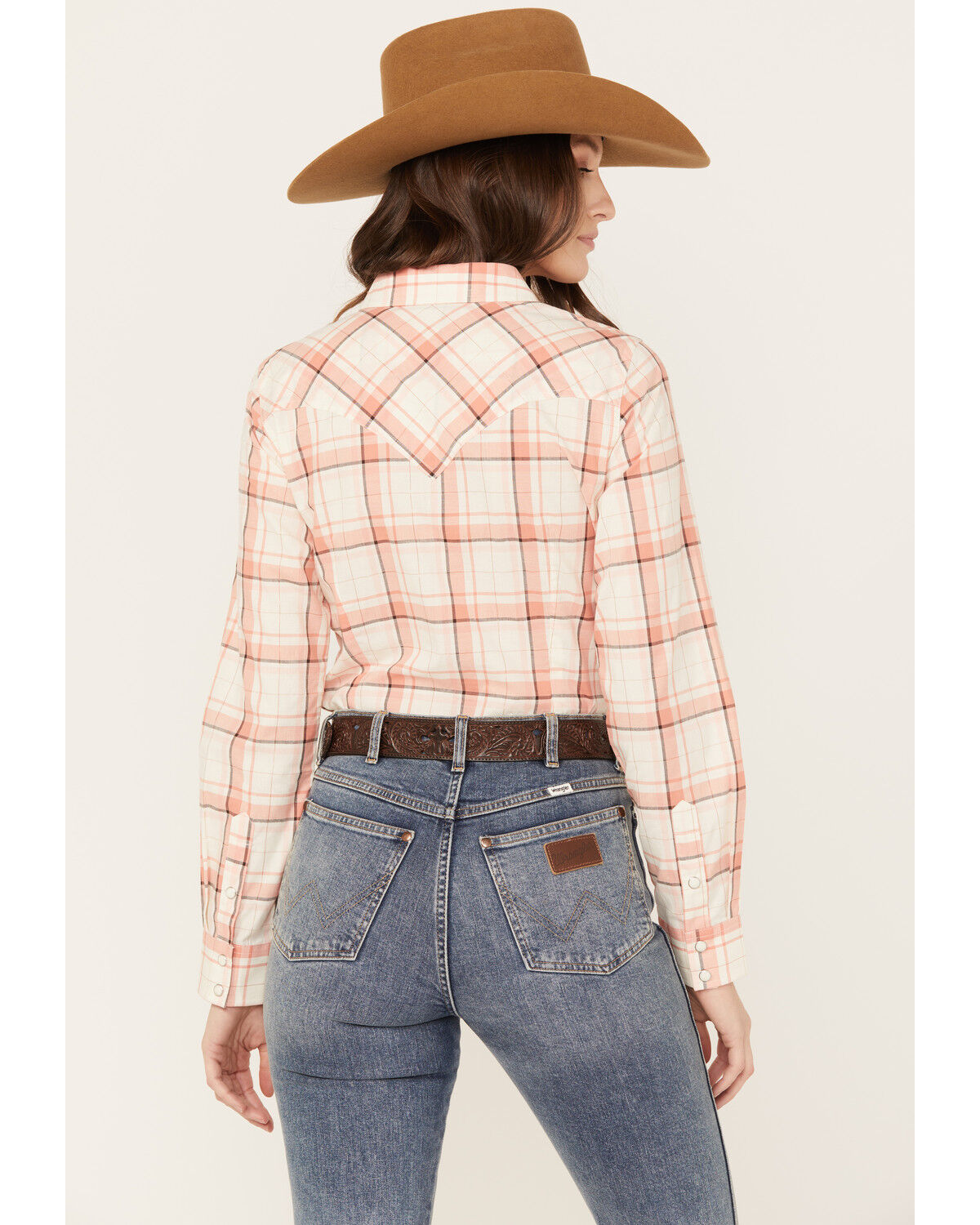 Image #4 - Wrangler Women's Plaid Print Long Sleeve Western Snap Shirt, Ivory, hi-res