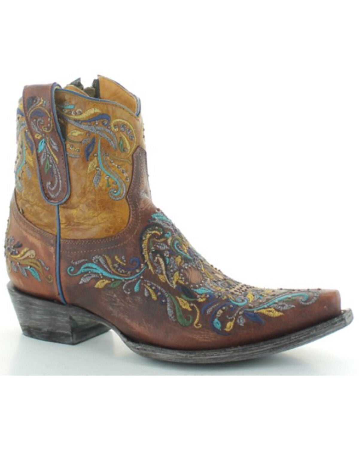 Old Gringo Women's Dulce Calavera Embroidered Cowhide Leather Western Fashion Booties - Snip Toe, Cognac, hi-res