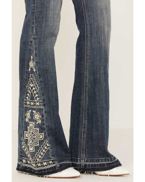 Image #2 - Rock & Roll Denim Women's Medium Wash Mid Rise Southwestern Print Trouser Jeans, Medium Wash, hi-res