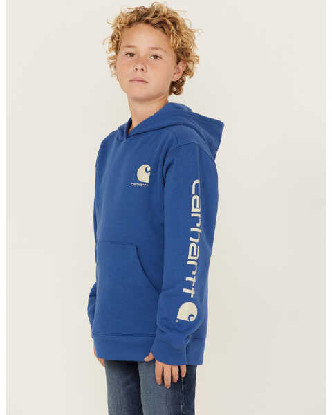 Image #1 - Carhartt Little Boys' Logo Graphic Hooded Sweatshirt , Blue, hi-res