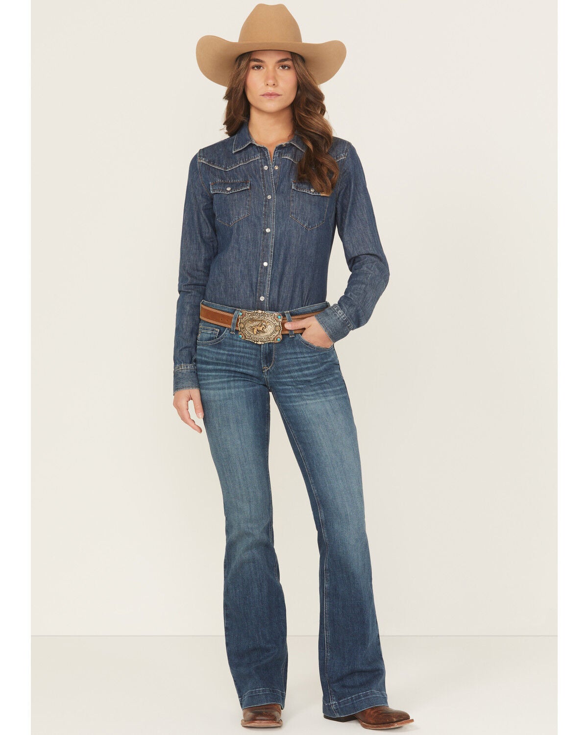 Ariat Women's Medium Wash Mid Rise Leslie Slim Trouser Stretch Denim Jeans, Medium Wash, hi-res