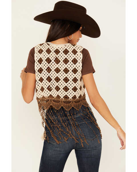 Image #4 - Miss Me Women's Crochet Fringe Vest , Cream, hi-res