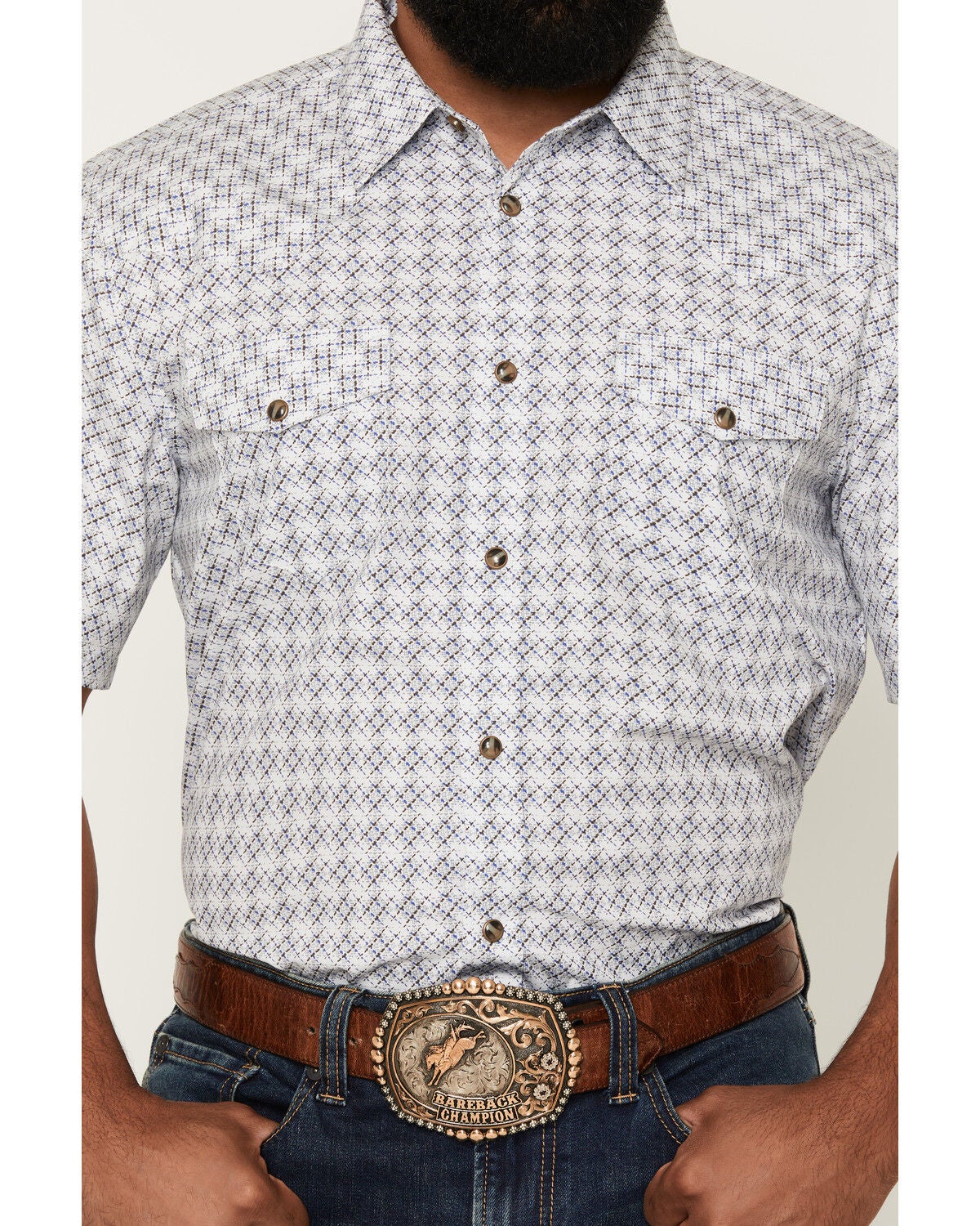 Image #3 - Cody James Men's Vibe Check Geo Print Short Sleeve Snap Western Shirt - Tall, White, hi-res