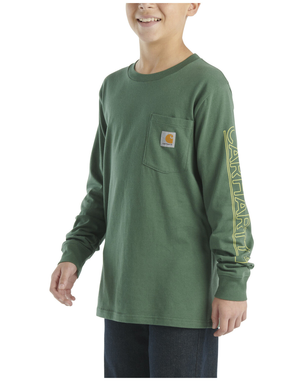 Image #1 - Carhartt Little Boys' Pocket Long Sleeve T-Shirt, Green, hi-res