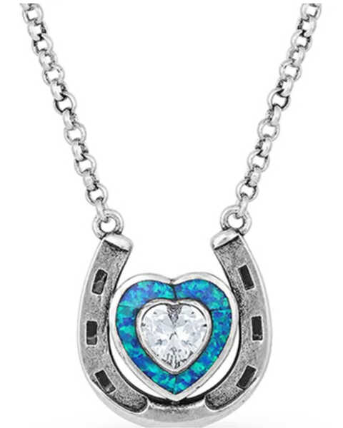 Montana Silversmiths Women's The Love Inside Luck Horseshoe Necklace, Silver, hi-res