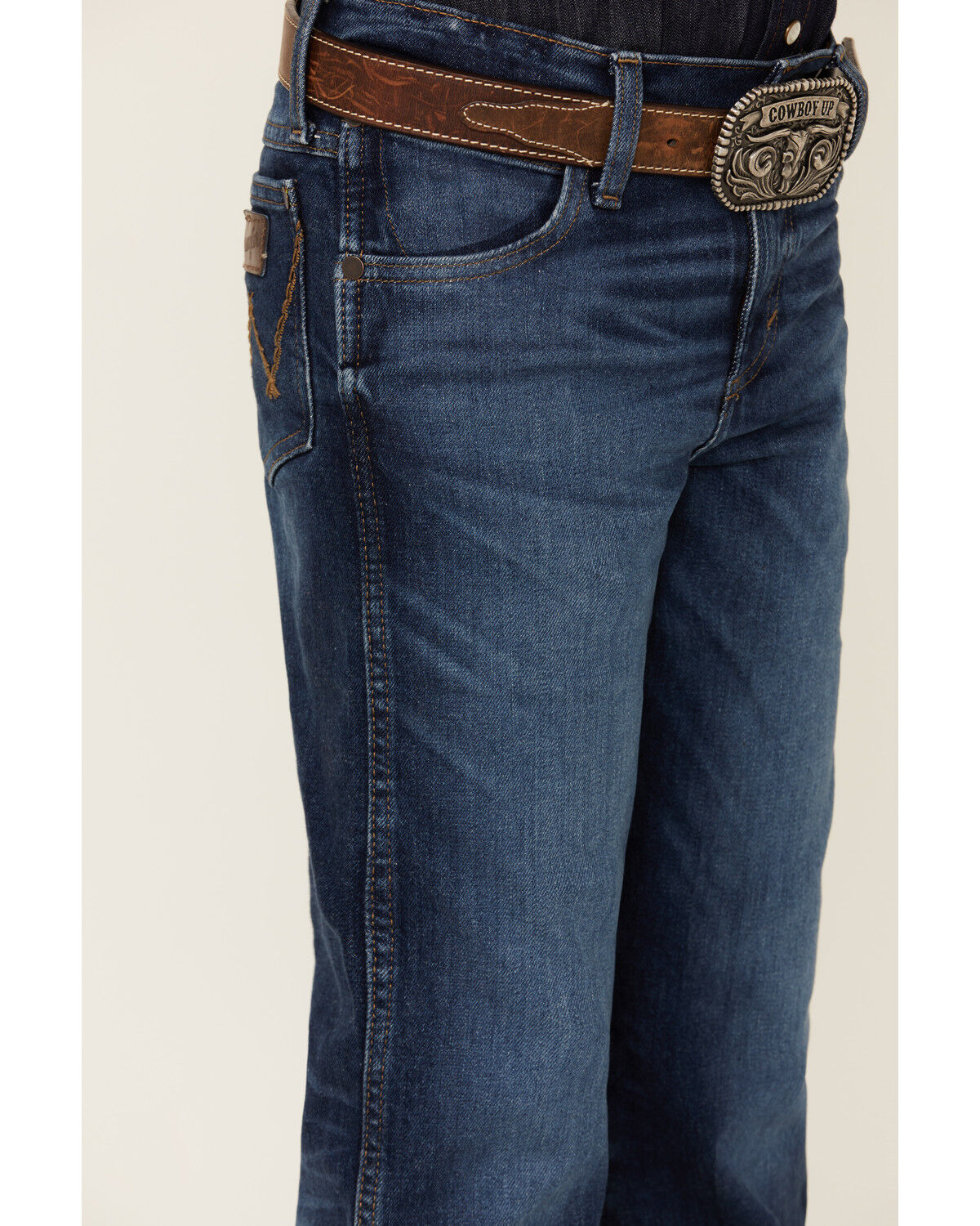 Image #2 - Wrangler Retro Boys' Troxler Dark Wash Relaxed Bootcut Stretch Denim Jeans, Blue, hi-res