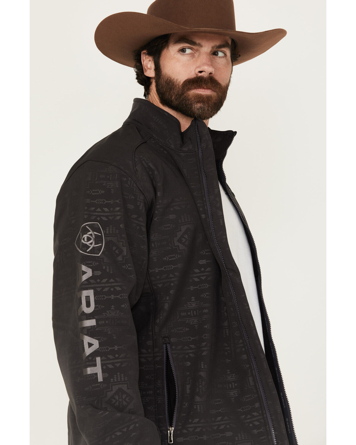 Image #2 - Ariat Men's Phantom Embossed Southwestern Print Logo 2.0 Softshell Jacket, Black, hi-res