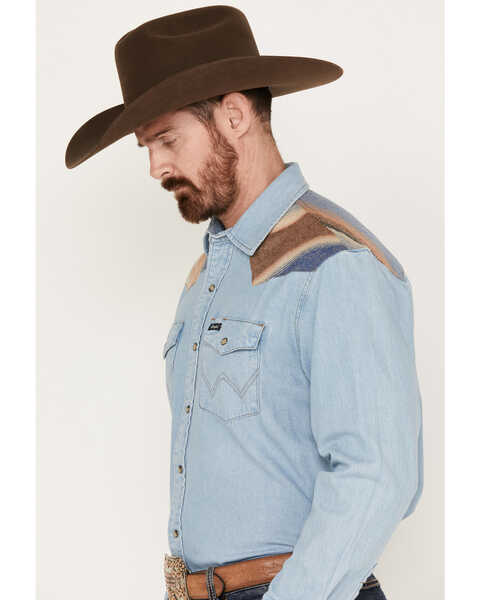 Image #2 - Wrangler Men's Pendleton Long Sleeve Western Work Shirt, Light Wash, hi-res