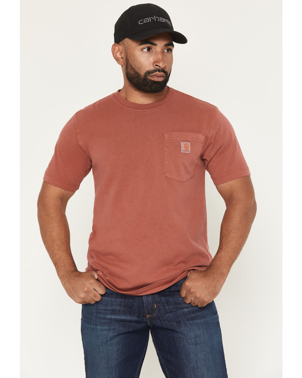 Carhartt Men's Solid Relaxed Fit Short Sleeve Pocket T-Shirt, Red, hi-res
