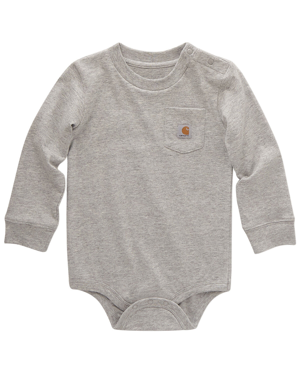 Image #1 - Carhartt Infant Boys' Logo Pocket Long Sleeve Onesie, Charcoal, hi-res