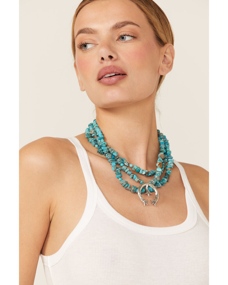 Paige Wallace Women's 3-Strand Naja Turquoise Beaded Silver Crescent Pendant Necklace, Turquoise, hi-res