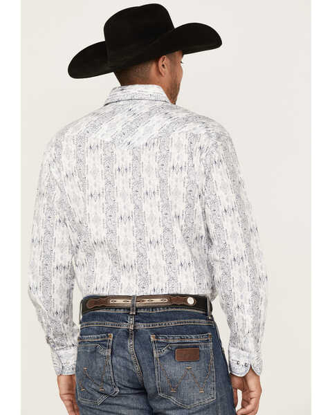 Image #4 - Rough Stock By Panhandle Men's Stretch Vertical Paisley Print Long Sleeve Pearl Snap Western Shirt , Light Blue, hi-res