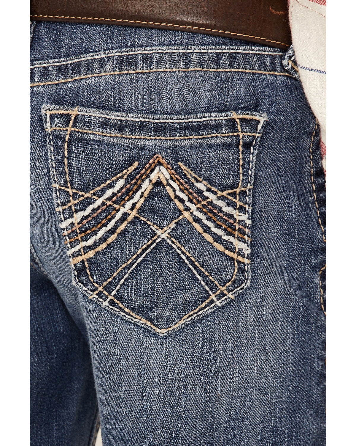 Image #4 - Ariat Girls' Medium Wash Eleanor Whipstitch Stretch Slim Bootcut Jeans, Indigo, hi-res