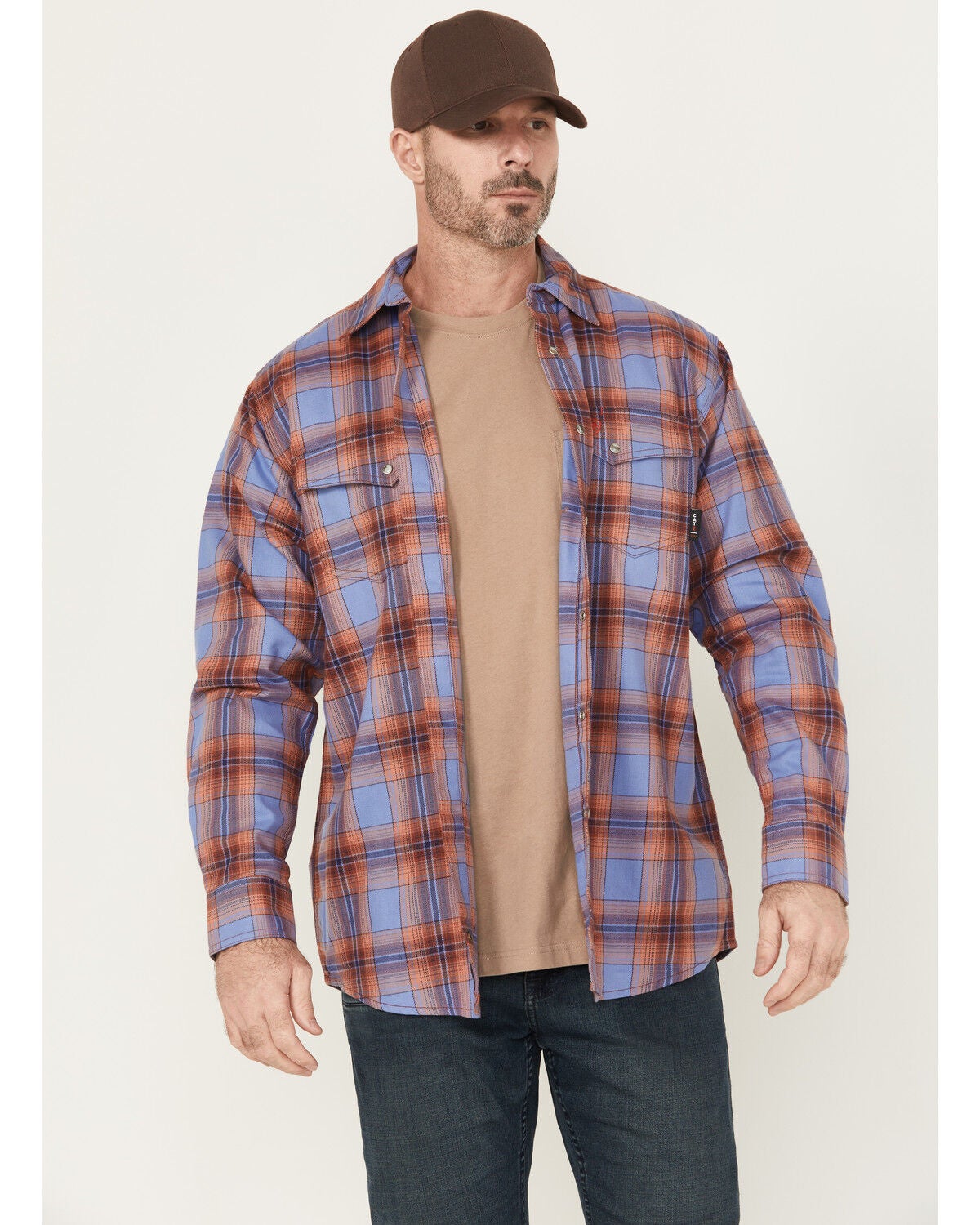 Ariat Men's FR Melrose Plaid Print Long Sleeve Snap Work Shirt, Medium Blue, hi-res