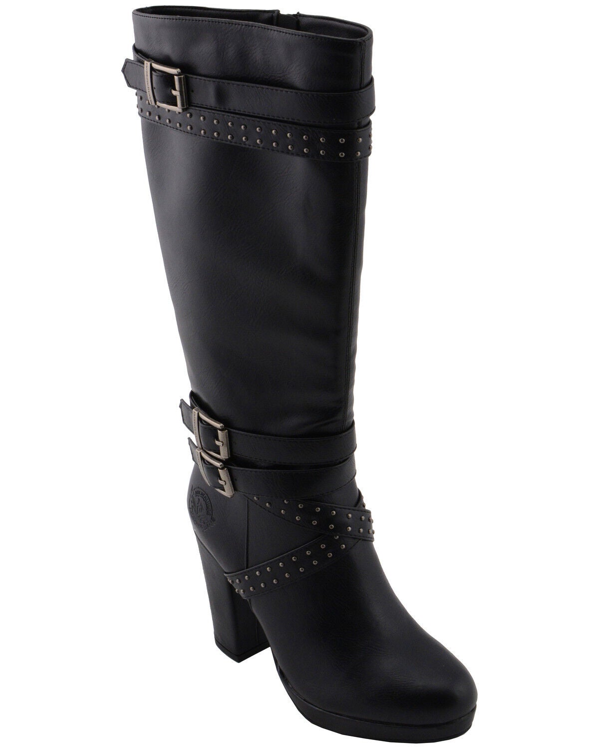 Milwaukee Leather Women's Platform Heel Studded Strap Boot - Round Toe, Black, hi-res