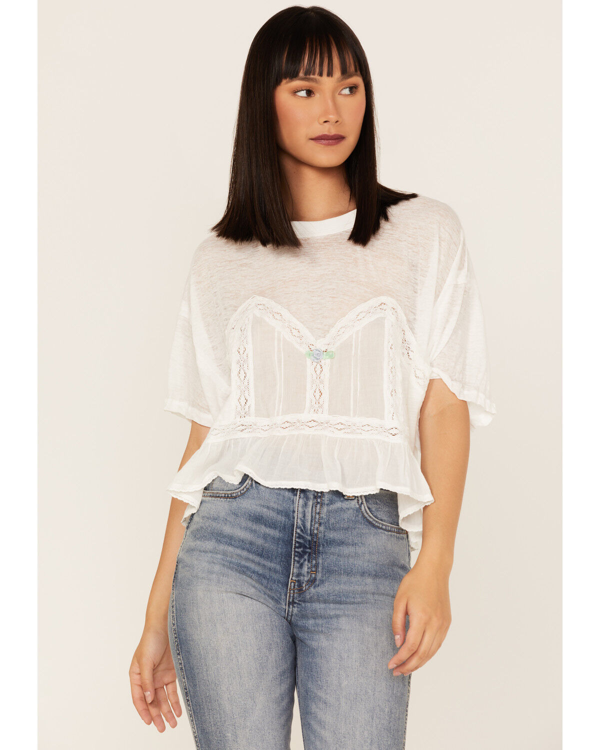 Image #1 - Free People Women's Fall In Love Tee, Ivory, hi-res