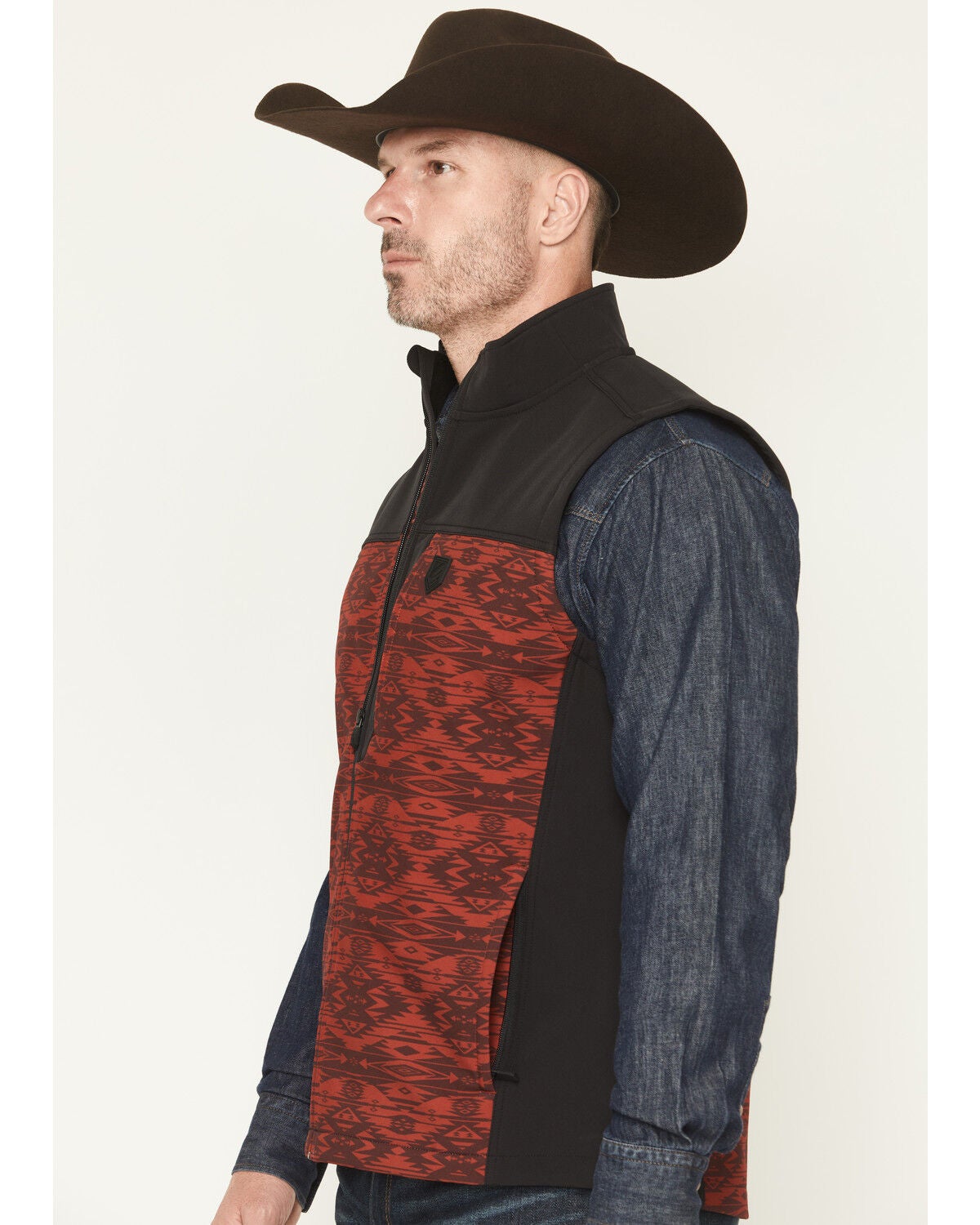 Image #2 - RANK 45&reg; Men's Color Block Southwestern Print Softshell Vest, Maroon, hi-res