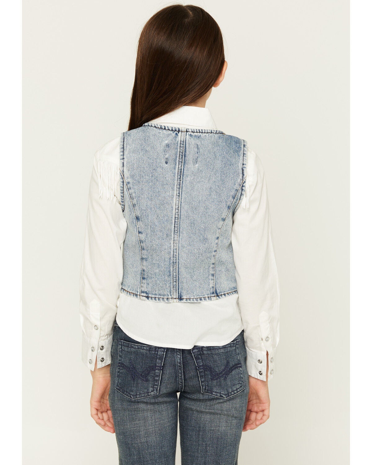 Image #4 - 26 International Girls' Denim Heart Pocket Vest, Medium Wash, hi-res
