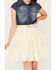 Image #3 - Sugar California Girls' Belted Denim Lace Dress , Cream, hi-res