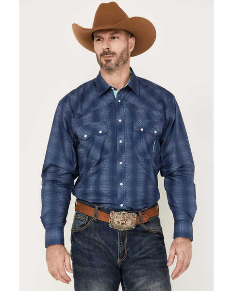 Resistol Men's Lakeland Geo Print Long Sleeve Snap Western Shirt, Blue, hi-res