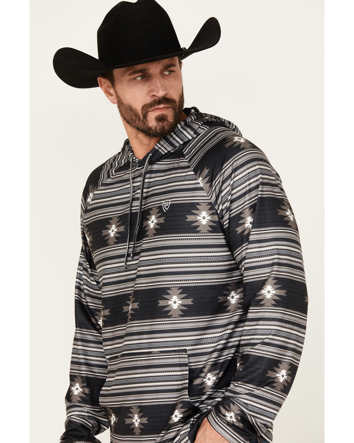 Image #2 - Rock & Roll Denim Men's Southwestern Print Hooded Sweatshirt, Black, hi-res