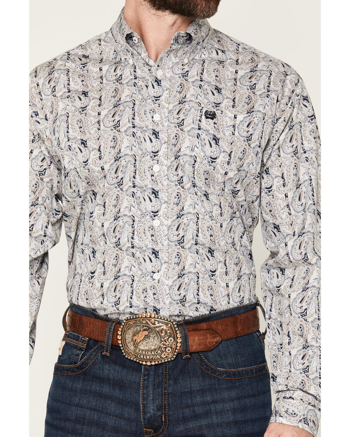 Image #3 - Cinch Men's Paisley Print Long Sleeve Button-Down Western Shirt, Cream, hi-res