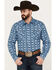 Cinch Men's Southwestern Print Long Sleeve Western Snap Shirt, Light Blue, hi-res