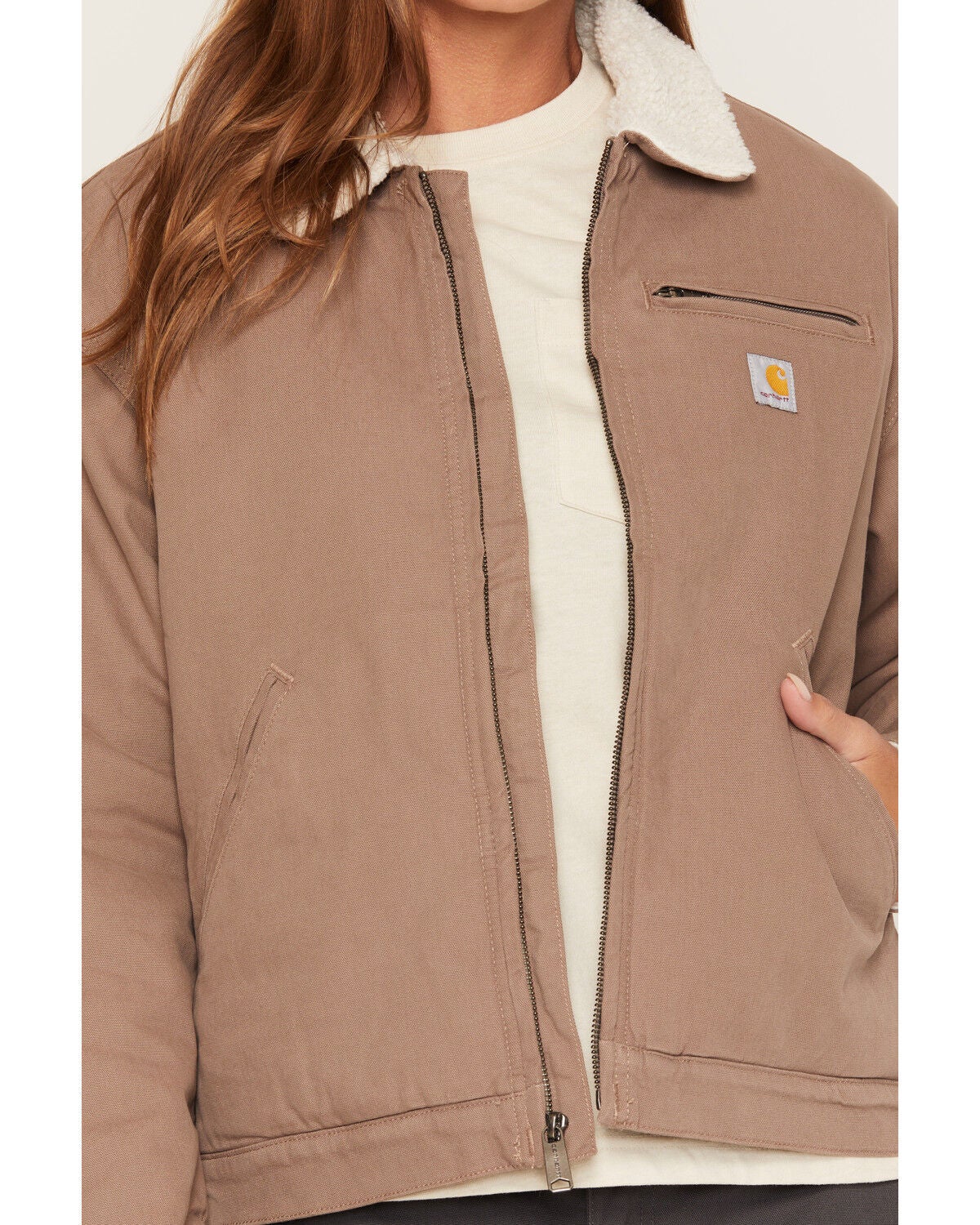 Image #3 - Carhartt Women's Crawford Sherpa Detroit Jacket, Brown, hi-res