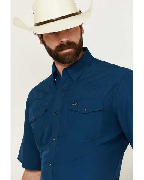 Image #2 - Wrangler Men's Solid Long Sleeve Snap Performance Western Shirt - Tall , Navy, hi-res