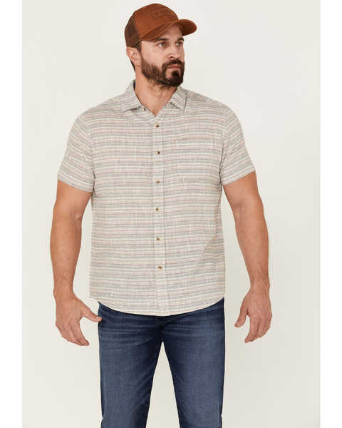 North River Men's Dobby Horizontal Stripe Short Sleeve Button Down Western Shirt , White, hi-res