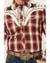 Image #3 - Roper Men's Medium Plaid Print Floral Embroidered Long Sleeve Pearl Snap Western Shirt, Red, hi-res