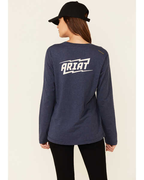Ariat Women's Solid Navy Bolt Logo Long Sleeve Work Tee, Navy, hi-res