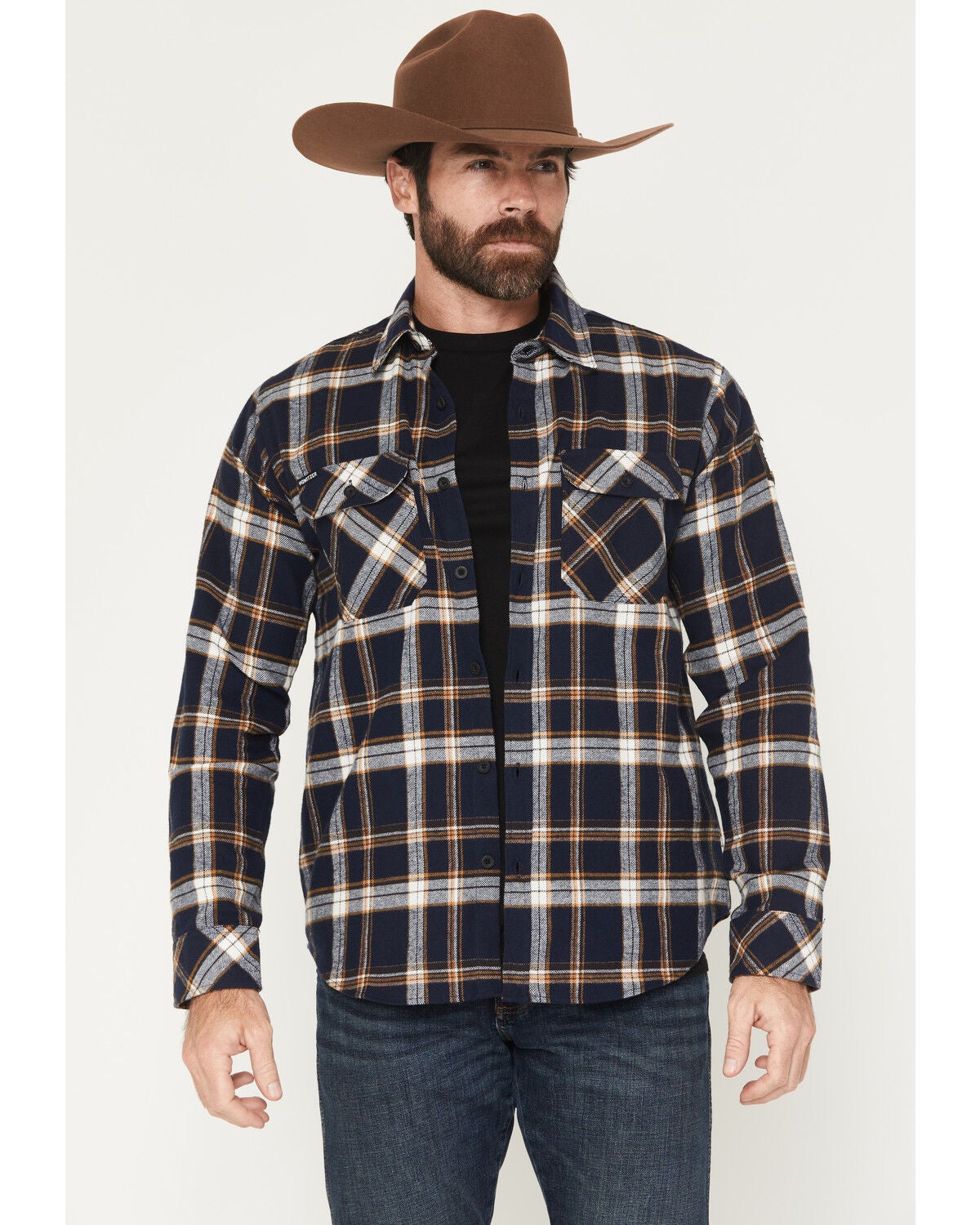 Image #2 - Howitzer Men's We The People Plaid Print Long Sleeve Button-Down Flannel Shirt, Navy, hi-res