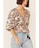 Angie Women's Floral Lace-Up Front Peplum Top, Taupe, hi-res