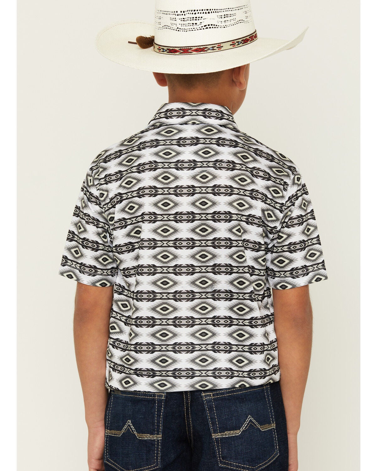 Image #4 - Ariat Boys' AriatTEK Southwestern Geo Print Short Sleeve Button-Down Polo, White, hi-res