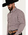 Image #2 - Rough Stock by Panhandle Men's Dobby Plaid Print Long Sleeve Pearl Snap Western Shirt, Burgundy, hi-res