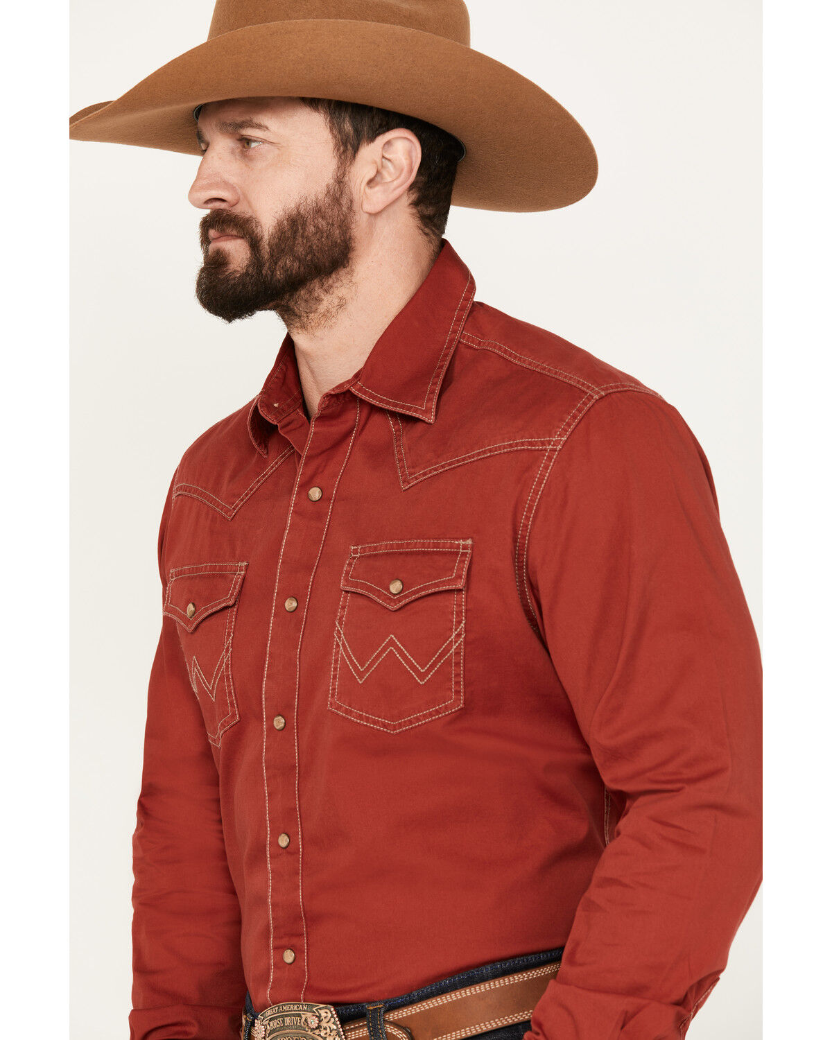 Image #2 - Wrangler Retro Men's Premium Solid Long Sleeve Snap Western Shirt, Red, hi-res